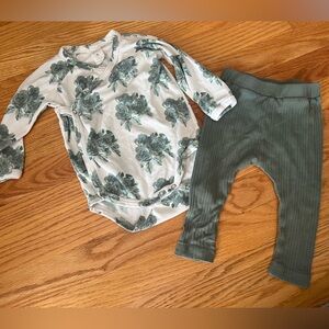Kate Quinn organics teal green rose floral outfit bundle in cotton interlock